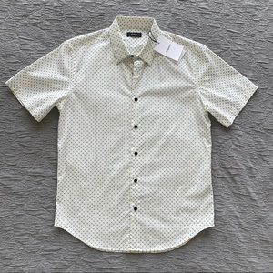 NWT Theory men short-sleeved button up cotton black and white shirt, size Small